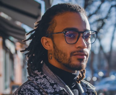 Man wearing classic black frames