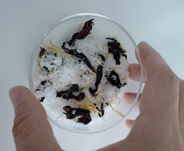 Bath salt ingredients - flowers, salt and essential oils