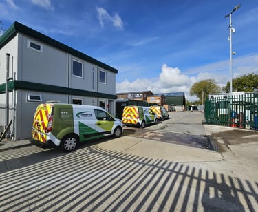 Our fleet of vans in Horley Yard