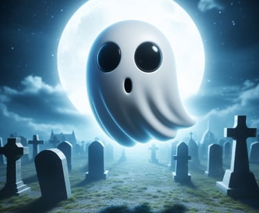 cute ghost in a graveyard