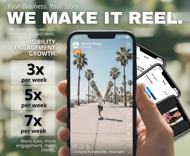 Professional reel creation 3x, 5x, or 7x a week to grow your visibility and engagement.