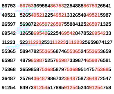 a number of numbers on a white background