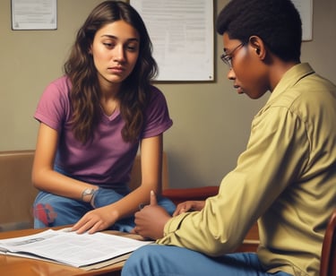 A peaceful workspace with a notebook, plant, and soft natural light.