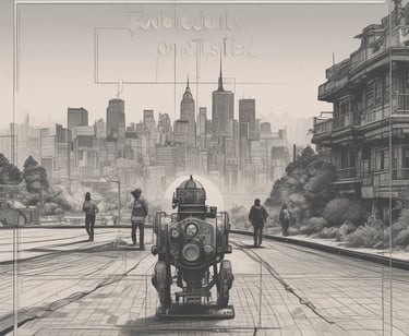 a man riding a skateboard down a street next to tall buildings