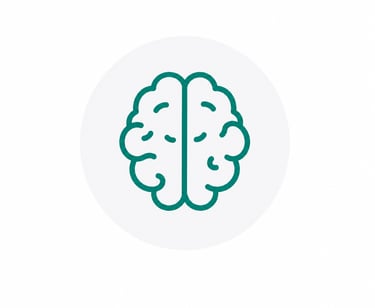 A minimalist green line art icon of a human brain representing mental health and intelligence.