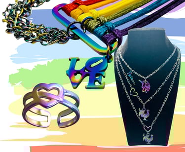 LGBTQ jewellery close-up – rainbow necklaces and queer accessories