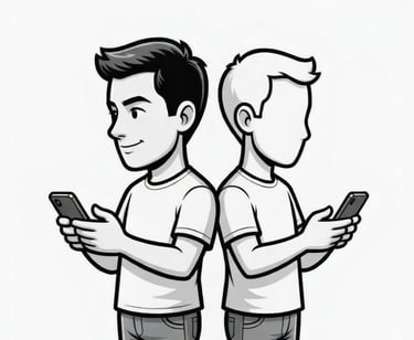 2 cartoon people  facing opposite directions one with facial features one without