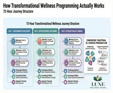 Three-day transformational wellness program structure showing metabolic reset journey timeline