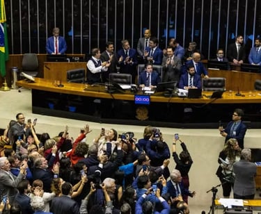 a large group of people standing around a table