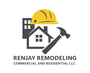 Renjay Remodeling company logo with hammer and house icon