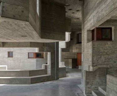 Gray Concrete Brutalist Interior Construction for Artistic Display 