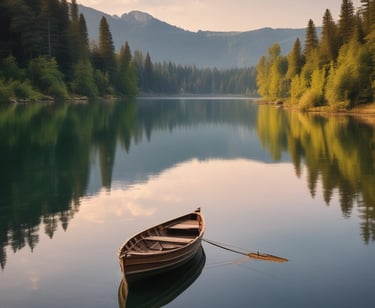 a man sitting in a boat on a lake