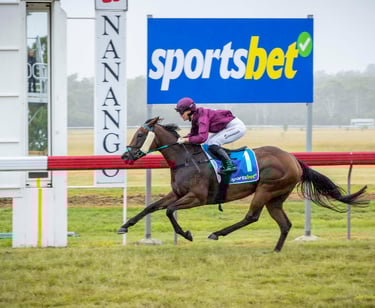 Horse racing past the winning post