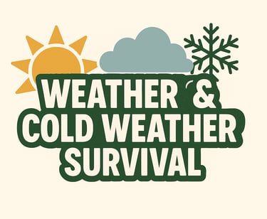 Weather Survival banner with sun, cloud, snowflake — cold weather prepping, outdoor survival in harsh climate header image