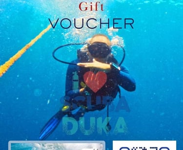 Scuba Duka diving center gift voucher for a waves and tides course in Diani Beach Kenya.