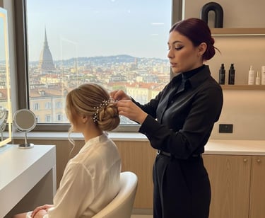 Acconciatura sposa Torino con vista Mole Antonelliana.
