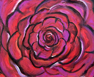 Drawing of a red rose made with Oil Pastels