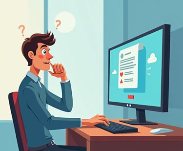 ekrandaki forma soru işaretleri ile bakan bir adam