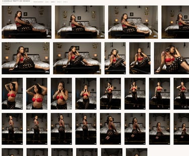 a woman in a red bra top and a black bra