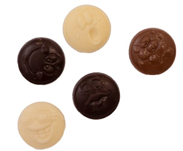 Chocolade smileys wit, melk en puur