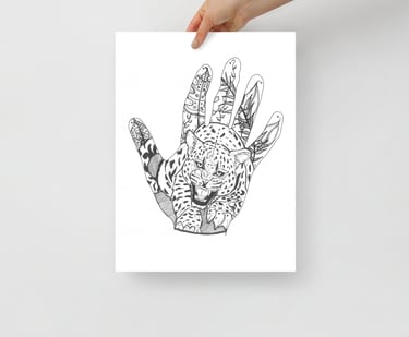 Gepersonaliseerde handomtrek tekening met leeuw afgedrukt op poster