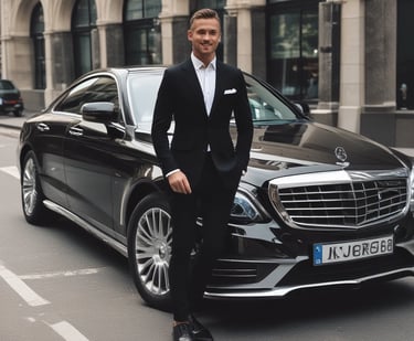 Professional chauffeur welcoming clients for private transfer in Switzerland
