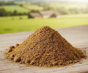 “Clean processed cow dung powder front view for export packaging”