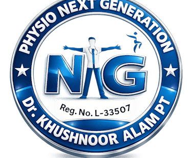 Physio Next Generation logo for Dr. Khushnoor Alam PT featuring a blue medical emblem.