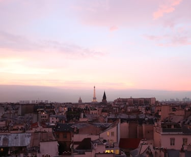Soft pastel colors of the Parisian skyline.