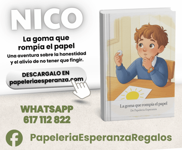 Libro infantil Nico la goma que rompia el papel sobre honestidad de Papelería Esperanza.