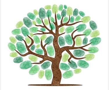 A fingerprint tree with a green fingerprint
