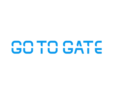 Blue stencil-style text reading GO TO GATE on a solid black background.