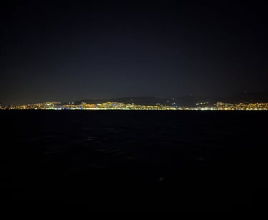 night view of Izmir, Turkeys costline from a ferry 