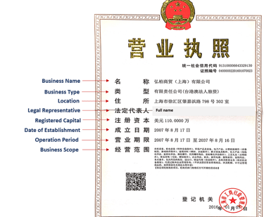 Chinese business license example