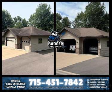 Before and after roof wash showing stain removal from shingles