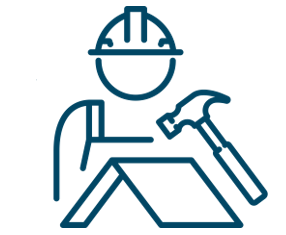 icone ouvrier avec marteau et toit maison