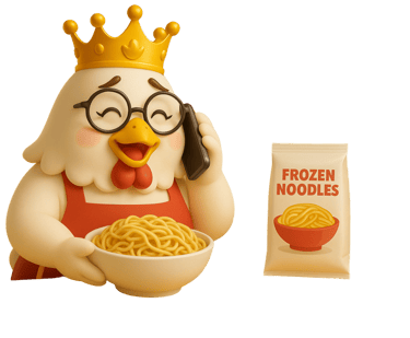 Maskot ayam RATU menelepon, layanan customer service Depot Mie Ayam RATU
