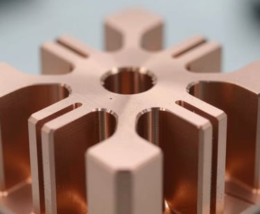 A close-up photograph of a precision-machined rose-gold metal structure, sharp edges and intricate geometry, representing sophisticated AI engineering in a North American / US lab.