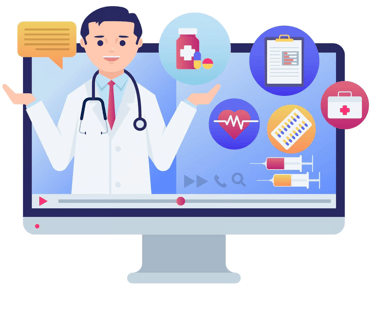 Illustration of online medical training with a virtual doctor and one code solutions