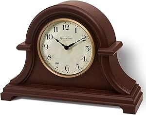 Vintage rustic mantel clock, classic timepiece for cozy rustic living room décor.
