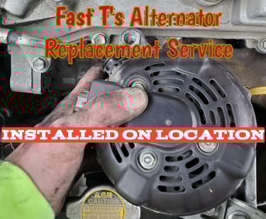 Fast T's Technicians arm reaching into an engine and removing a cars alternator in Iowa