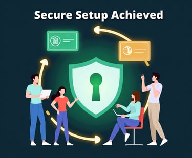 a group of people standing around a shield