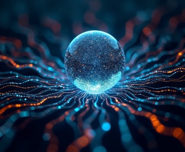 a sphere ball with a blue background and a blurry background