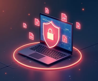 a laptop computer with a shield on it