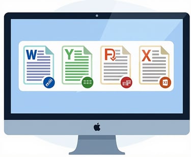 a computer monitor screen with office programs sybols