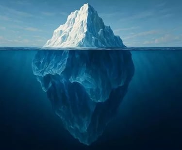 Iceberg representando a disciplina invisível e os sacrifícios ocultos por trás do sucesso.