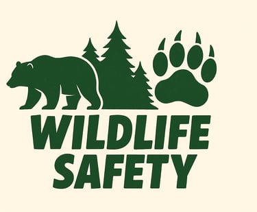 Wildlife Safety category banner with bear and pawprint — animal encounter safety, wilderness survival, outdoor awareness