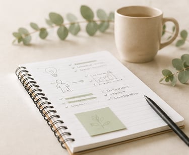 Cuaderno con apuntes de educación nutricional y tips para cambio de estilo de vida