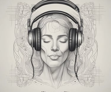 A serene image of a person meditating with soft glowing sound waves surrounding their head.