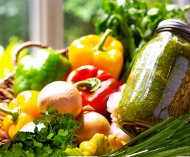 a jar of puerto rican sofrito with vegetables and herbs
